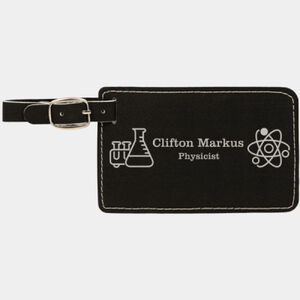 Personalized 4 1/4" x 2 3/4" Black/Silver Laserable Leatherette Luggage Tag Thumbnail