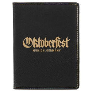 Personalized 4 1/4" x 5 1/2" Black/Gold Laserable Leatherette Passport Holder Thumbnail