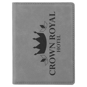 Personalized 4 1/4" x 5 1/2" Gray Laserable Leatherette Passport Holder Thumbnail
