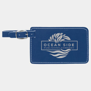 Personalized 4 1/4" x 2 3/4" Blue/Silver Laserable Leatherette Luggage Tag Thumbnail