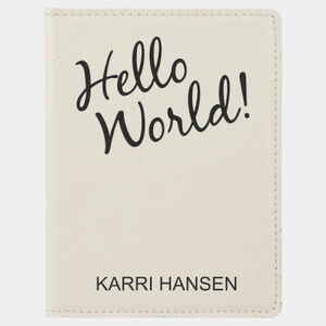 Personalized 4 1/4" x 5 1/2" White Laserable Leatherette Passport Holder Thumbnail