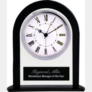 Personalized 6 1/4" Black/Clear Glass Arch Clock Thumbnail