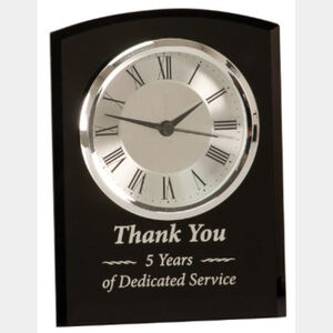 Personalized 6" Black Glass Arch Clock, Self-Standing Thumbnail