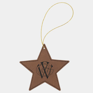 Personalized Dark Brown Laserable Leatherette Star Ornament with Gold String Thumbnail