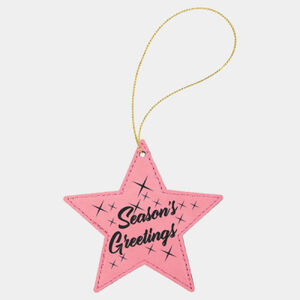Personalized Pink Laserable Leatherette Star Ornament with Gold String Thumbnail