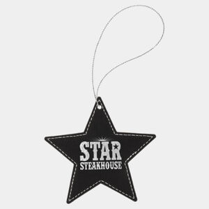 Personalized Black/Silver Laserable Leatherette Star Ornament with Silver String Thumbnail