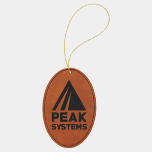 Personalized Rawhide Laserable Leatherette Oval Ornament with Gold String Thumbnail
