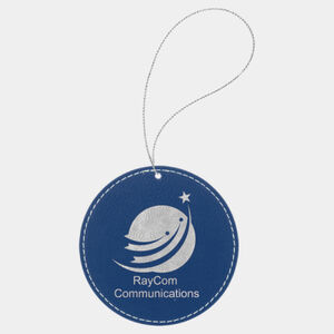 Personalized Blue/Silver Laserable Leatherette Round Ornament with Silver String Thumbnail