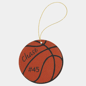 Personalized Basketball Laserable Leatherette Round Ornament with Gold String Thumbnail
