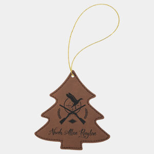 Personalized Dark Brown Laserable Leatherette Tree Ornament with Gold String Thumbnail