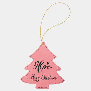 Personalized Pink Laserable Leatherette Tree Ornament with Gold String Thumbnail