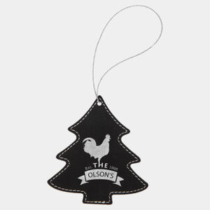 Personalized Black/Silver Laserable Leatherette Tree Ornament with Silver String Thumbnail