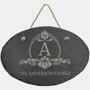 Personalized 11 3/4" x 7 3/4" Oval Slate Decor with Hanger String Thumbnail