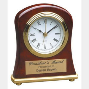 Personalized 4 1/2" x 5" Rosewood Piano Finish Bell Shaped Desk Clock Thumbnail