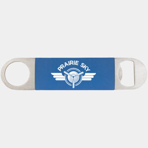 1 1/2" x 7" Blue/White Bottle Opener with Silicone Grip Thumbnail