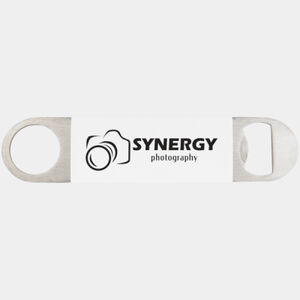 1 1/2" x 7" White/Black Bottle Opener with Silicone Grip Thumbnail