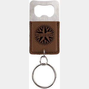 Rectangle Dark Brown Laserable Leatherette Bottle Opener Keychain Thumbnail