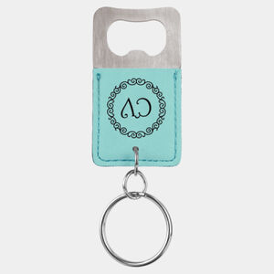 Rectangle Teal Laserable Leatherette Bottle Opener Keychain Thumbnail