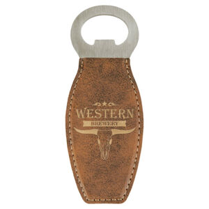 Rustic/Gold Laserable Leatherette Bottle Opener with Magnet Thumbnail