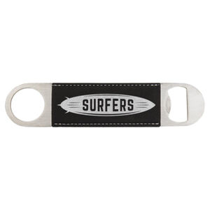 1 1/2" x 7" Black/Silver Laserable Leatherette Bottle Opener Thumbnail