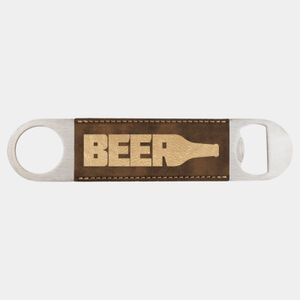 1 1/2" x 7" Rustic/Gold Laserable Leatherette Bottle Opener Thumbnail