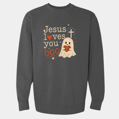 Jesus Loves You Boo - Unisex Garment-Dyed Crewneck Sweatshirt Thumbnail