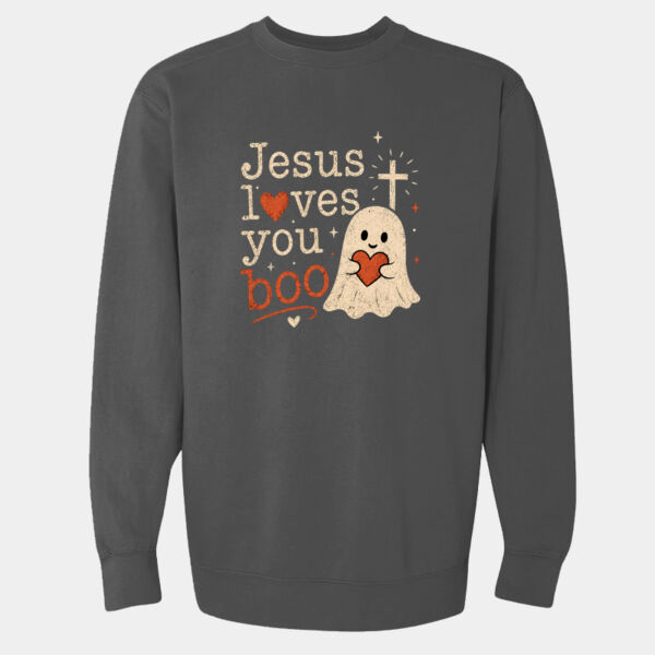 Jesus Loves You Boo - Unisex Garment-Dyed Crewneck Sweatshirt Thumbnail